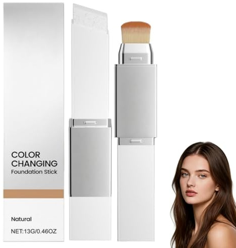 2-In-1 Colour Changing Foundation Stick,Korean Foundation Stick With Brush,F-oundation Stick Full Coverage,Waterproof Long-Lasting,Lightweight Blendable Creamy,Suitable For All Skin Types,(Natural)