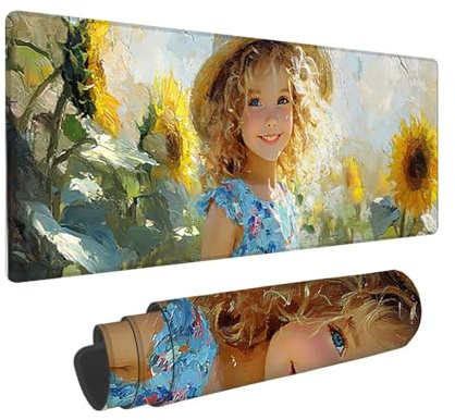 Tapis de Souris de Jeu, 800 x 300 mm XXL Tapis Souris Gaming Grand, Antidérapant Étanche, iExtended Long Clavier Mouse Pad XXL, Accessoire Bureau, pour Gamer, Ordinateur, PC (Sunflower Fille) i-815