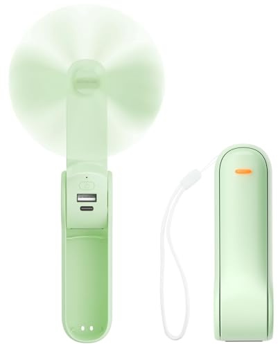 JATEKA Mini Ventilatore Portatile, Ventilatore USB 2 in 1, Pieghevole e Ricaricabile, Velocità Vento 3.5m/s, Ventilatore Silenzioso per L'esterno, Viaggi, Ufficio, Verde