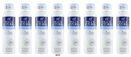 Felce Azzurra Classico Deo Spray con Formula IdraTalc, Efficacia 48h, Senza Macchie, 150 ml, Confezione da 8 + Italy Shop Portachiavi Gratis