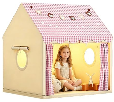 MeYuxg Kinderzelt Indoor,Prinzessin Zelt mit Fenstern und Kleine Bär Bunte Fahnen,120×105×128cm Innenbettzelt für Kleinkinder,Spielzelt für drinnen,Kinder Spielhaus für Jungen und Mädchen