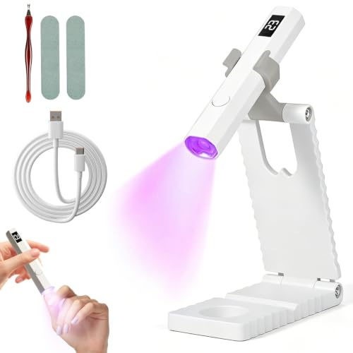 Lámpara UV para uñas de gel con soporte plegable, 2 modos de temporizador | mini lámpara UV recargable para uñas, lámpara de uñas portátil con lima de uñas y recortador de cutículas