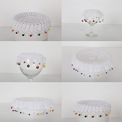 Lace Doilies with Beads Jug Covers, 100% Cotton Handmade Crochet Beaded Doyleys for Table Placemats & Dining Decor, Pack of 1 (White, 4 Inches)