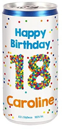 Herz & Heim® City Secco mit Namensaufdruck zum 18. Geburtstag - Konfetti (200 ml, City Secco)