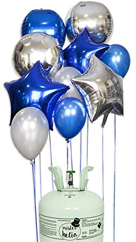 Bombona de Helio Mr. Helio + Globos Navidad en Azul y Plata
