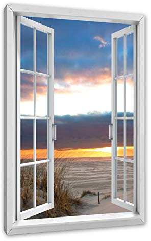 Pixxprint Nordseeküste Nordsee, Fenster, Größe: 80x60cm, Leinwandbild, fertig gespannt, Wandbild, Dekoration, Kunstdruck, kein Poster