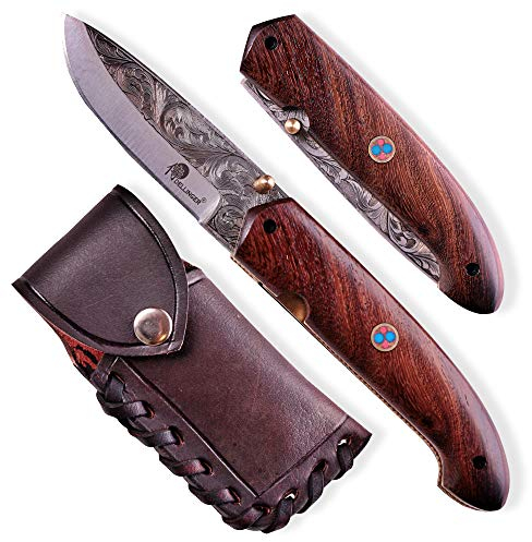 DELLINGER Engrave & Hoher Kohlenstoff Stahl & Klappmesser & Outdoor D2 Folder Messer mit Gravuren 7,5 cm Klinge