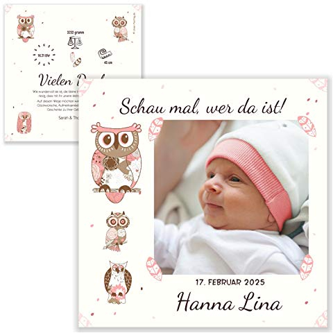 Unser-Festtag Schau mal wer da ist Geburtskarte Baby Mädchen Dankeskarte bedanken Geschenke Wunschtext mit Foto, als digitale Datei oder gedruckt auf 350gr Feinstkarton 1 – 100 Stück