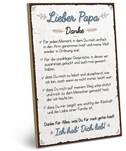 ARTFAVES® Wandbild Holzschild mit Spruch - DANKE lieber PAPA - Türschild Retro Vintage Deko Bild Geschenk - Vatertag