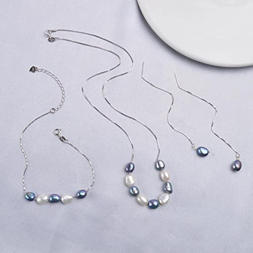 925 Sterling Silber Schmuck Sets Echt Barock Süßwasserperlen Halskette Ohrringe Armband Für Frauen Neu 45cm