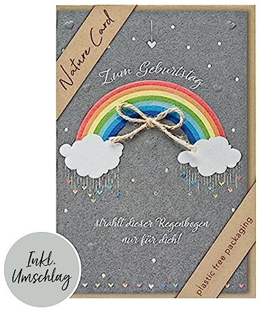 bsb - Karte zum Geburtstag - Nature Card - Nachhaltige Karten zum Geburtstag - Geburtstagskarten mit Umschlag - Geburtstagskarte Frauen & Männer - Glückwunschkarte 11,5 x 17 cm - Regenbogen Motiv