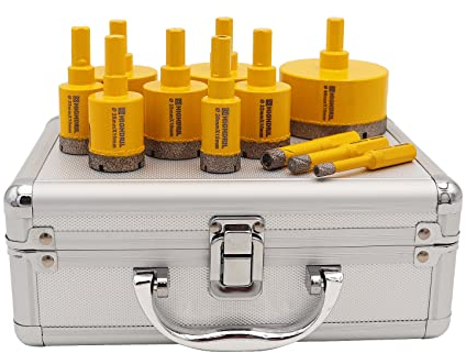 HIGHDRIL Trapano Diamantato Kit 11pezzi (6/8/10/20/25/28/32/35/45/50/65mm Punte per Trapano) Seghe a Tazza per Piastrelle Ceramica Marmo Granito
