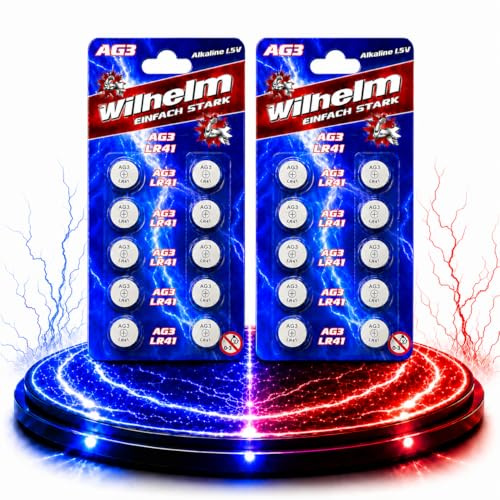 Wilhelm AG3 Alkaline Knopfzellen 1,5 V (LR41, L736, 192, 392) – 20 Stück