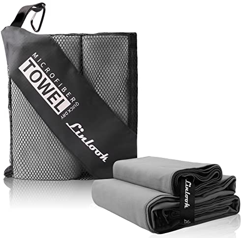 Linlook Microfaser Handtücher 2 Stück (160x80cm Groß Badetuch + 80x40cm Klein Handtuch) Sporthandtuch Fitness Handtuch Reisehandtuch Strandhandtuch für Sport Travel Yoga Camping Beach Gym XL