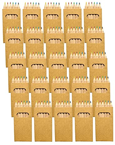 JEKA 25er Buntstifte-Set mit je 6 Buntstiften, Mitgebsel Hochzeit, Mitgebsel Kindergeburtstag, Restaurant Kinder, kleine Kindergeschenke, Kinderparty, Mini Sets Buntstifte