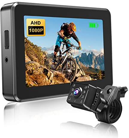 PARKVISION Fahrradspiegel Rückspiegel 1080P AHD Fahrrad-Infrarotsensor-Rückfahrkamera mit 4,3-Zoll-Bildschirm, Gute Nachtsicht um 360 ° drehbare Halterung, für 18-42mm Fahrradlenkerspiegel