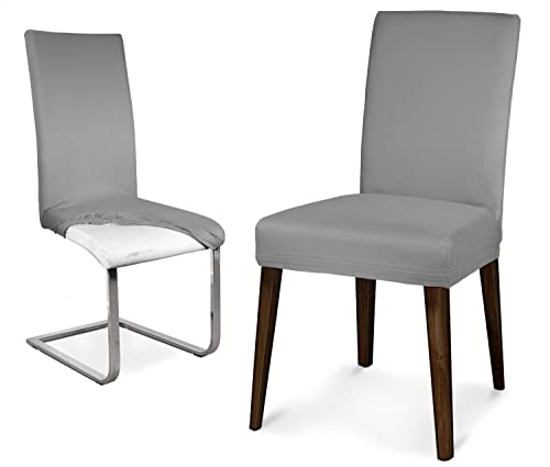 BEAUTEX Mikrofaser Stuhlhusse Sets, Mikrofaser Stuhlbezug, elastische Stretch Husse, Set Größe und Farbe wählbar (6er Set, Grau)