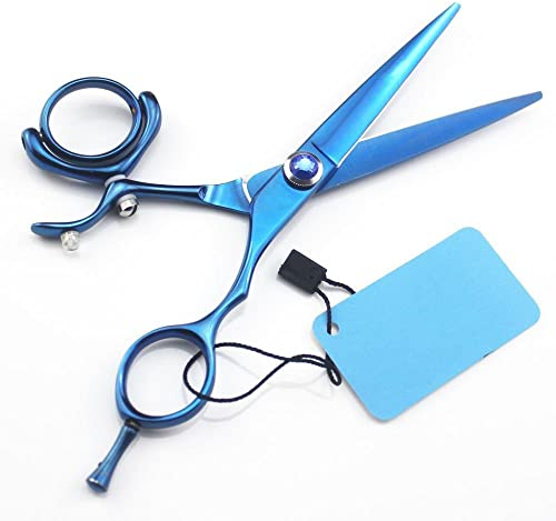 Haarschneideschere, 6-Zoll-Profi-Haarschneide-Flachschere, drehbarer Griff, Schere, Friseur, blaue Beschichtung, fliegende Schere, 360-Grad-Drehung Haarschneidewerkzeuge