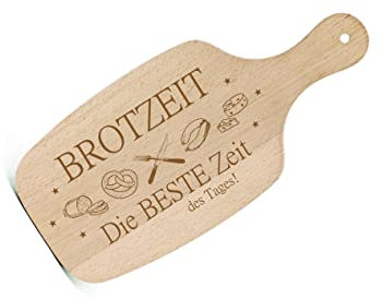 Bread Board Breakfast Board Engraved – Brotzeit, das beste Zeit des Tag! Rustic Wooden Board Chopping Board with Handle Kitchen Decoration 34 x 15 cm (Bread Time - Landscape)