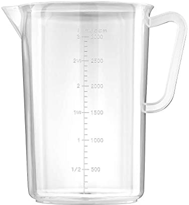 Forgast Polypropylen-Krug mit Messbecher, Leicht und bequem, Messung alle 100 ml, Fassungsvermögen 3 l, Höhe 23.5 cm, Durchmesser 17 cm, Measuring cups, Polypropylen Kanne mit Messbecher, Kitchenaid