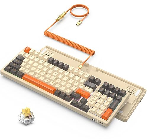 ATTACK SHARK K98 Wired Hot-Swap 100-Tasten Gaming-Tastatur & LIGHTSYNC RGB | Mit Abnehmbarem Metall Gewundenem USB-C Kabel, Mechanischer Angepasster Linearer Roter Switch, Programmierbarer Treiber-Blau