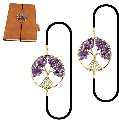 Cosswe 2 Stück Elastische Lesezeichen Chakra Lesezeichen Kristall Heilstein Vintage Metall Bookmark Notizbuch Tagebuch Buch Zubehör Geschenk für Damen Herren Kinder