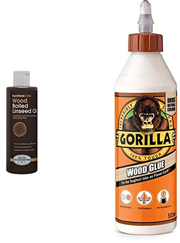 Furniture Clinic Boiled Linseed Oil for Wood 250ml - Premium Oil to Enhance, Seal & Protect the Natural Beauty of Oak, Pine & Other Wood with a Glossy Finish & Gorilla Wood Glue 532ml