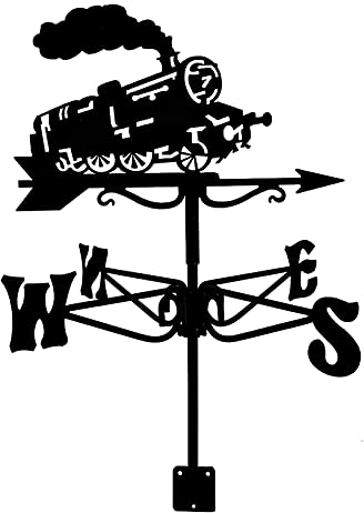 JESSAH Wetterfahne Zug Retro Haus Wetterfahne Metallbeschichtung Antikorrosion Edelstahl Garten Wetterfahne Garten Anzeige Windrichtung Dachhalterung Einfach zu montieren