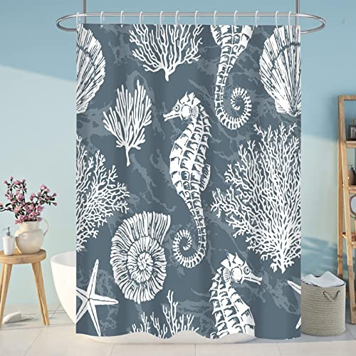 18meng Art Duschvorhang 100x180 cm Wasserdicht Waschbar Anti-Schimmel Polyester Duschvorhänge 3D Effekt Ozean Shower Curtains Textil Polyester Stoff für Badezimmer Badewanne mit 12 Duschvorhangringe
