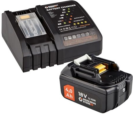 WS24 Schnellladegerät inkl. 1 Stück 18V Akku mit 4Ah | Lithium-Ionen-Akku komplett Set inkl. passendem 6,5 Ampere Ladegerät