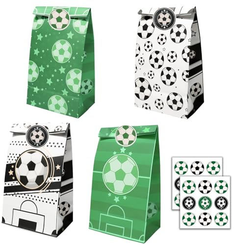 12 Stück Geschenktüte fußball Geburtstagstüten Fussball Party Tüten | Fußball Papiertüten mit 18 Aufkleber Geeignet für Geschenktaschen Fussball Mitgebsel Jungen Fußball Kindergeburtstag