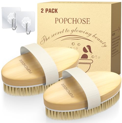 POPCHOSE Dry Brushing Body Brush, Natural Bristle Dry Skin Exfoliating Brush Body Scrub for Flawless Skin, Cellulite Treatment, Lymphatic Drainage and Blood Circulation Improvement