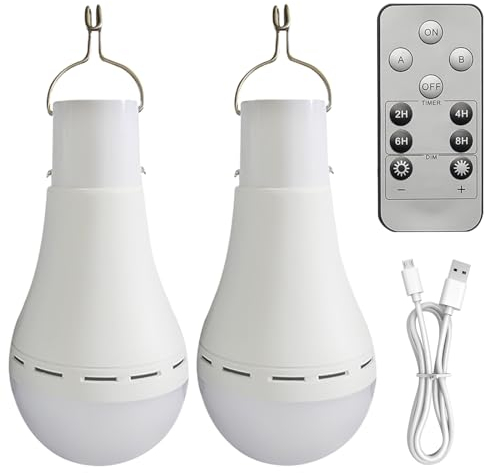 Wiederaufladbare Glühbirne,2 Stück USB-C Glühbirne Mit Datenkabel,12W LED Glühbirne Mit Fernbedienung,Tragbare USB-Glühbirne Mit Fernbedienung Für Stromausfall,Camping, Auto