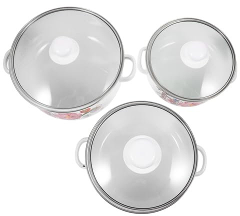Zerodeko Enamel Soup Pot Double Handle Mini Stockpot Wear-Resistant Vintage Household Cooking Stew Pot with Lid for Kitchen and Portable Use