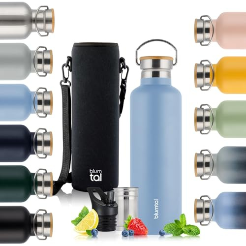 Blumtal Thermosflasche 500ml - Doppelwandige Edelstahl Trinkflasche - Isolierflasche BPA Frei - Teeflasche - Thermo Sportflasche - Grey Blue