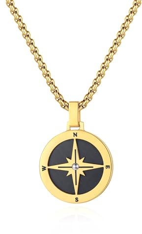 GAVU Kette Kerren Gold, Edelstahl Halskette Herren mit Kompass Anhänger, Surfer Halskette Herren