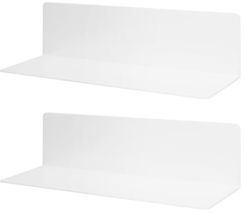 FUNSUEI 2er Set 40cm Wandregal Weiß Ohne Bohren, Acryl Regal Ohne Bohren, Selbstklebende Wand Regale, Acryl Schwebend Regal für Badezimmer, Küche, Wohnzimmer, Schlafzimmer, Büro