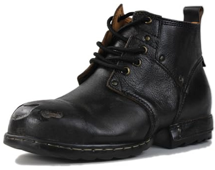 OSSTONE Scratch Black Metal Toe Design för extra stöttålighet, motorcykelstövlar för män, fotled, promenad, mode, snörning, läder, Chukka, stövlar OS-6015-3-A-R, Vintage svart, 48 EU