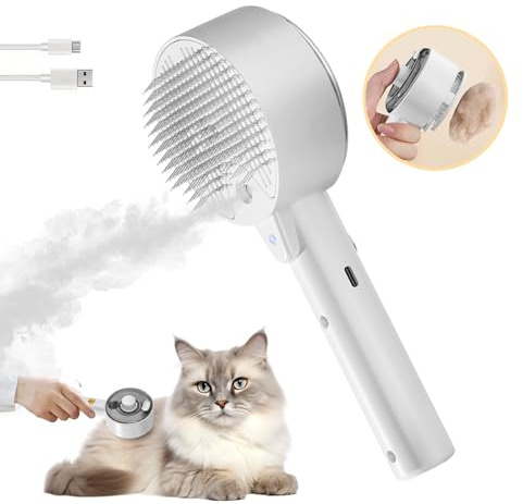 Rolemon Cat & Dog Grooming Brush, Steam Brush for Long & Short Haired Cats, Self Cleaning, Detangling, Promotes Shiny Coat, Off White