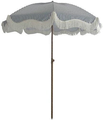 CNHRFGVD Gestreifter Sonnenschirm mit Fransen, kippbarer Strandschirm 180 x 240 cm, tragbarer Terrassenschirm mit UV-Schutz für Pool, Garten