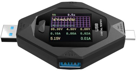 Hanzete Digital USB-C Power Meter Multi-Function Voltage Current Power Meter Cellphone Charging Detector for Type-C and USB Devices