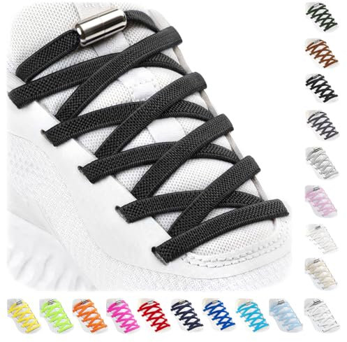 Stepace 1 Pare Cordones Elásticos con Cerradura de Metal, Cordones Ajustables sin Atar para niños y Adultos, Cordones de Zapatos Sin Nudos para Zapatillas Deportivas Negro