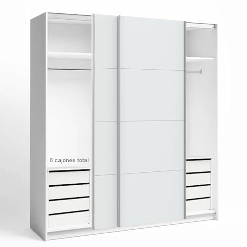 HABITMOBEL Armario Dormitorio Ropero con Dobles cajoneras Armo 2 Puertas correderas 8 cajones Total