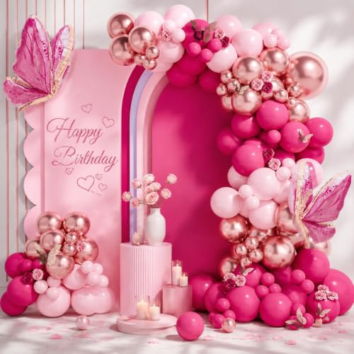 Luftballon Girlande Rosa - 112 Stück Ballons Girlande Rosa Pink mit Pink Gold Luftballons Hot Rot Latex Ballons, Ballongirlande Rose Rot für Geburtstag Mädchen Frauen, Babyparty, Hochzeit, Party Deko