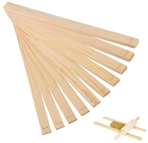 GIONAR 10Pcs Bâtons de Guidage de Roulement de Poterie 3/4/5/6/7mm, Outils en Bois pour Guide de Profondeur et Rouleau à Pâtisserie pour Artisanat Poterie