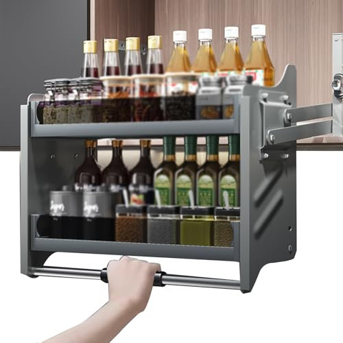2-lagiger Ausziehbarer Schrank-Organizer, Herunterziehbares Regal, Jalousie, Herausziehbares Besteck- Und Gewürzregalsystem, Platzsparendes Innenbrett For Küchengeräte, Heben Des Oberschranks, Belastu