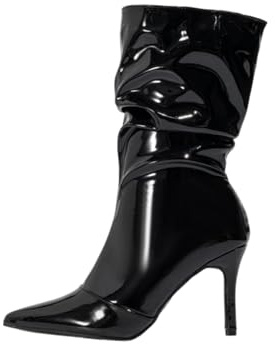 HIKKWXVN Bottines à Bout Pointu en Cuir Verni pour Femmes, Bottines à Talons Aiguilles pour Femmes de Bureau, Bottines à Talons Tendance pour l'hiver,Noir,40 EU