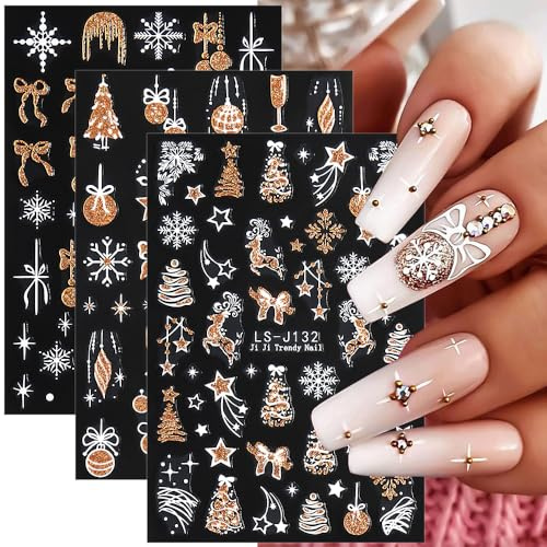 Glitzer Gold Weihnachts Nagelsticker Weihnachten Nagelaufkleber Nagelfolie Selbstklebend Winter Nail Sticker Weihnachtsbaum Schneeflocke Elch Stern Nageldesign Zubehör Christmas Nail Art Stickers