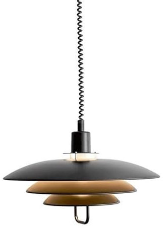 Lámpara colgante retráctil de color negro nórdico moderno con base E27, lámpara colgante de arte de hierro ajustable, platillo volador creativo de múltiples capas, lámpara de restaurante para cocina,