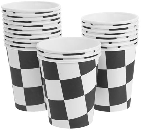 Toyvian 20pcs Racing Party Checkered Cups Black White Paper Cups Disposable Tea Water for Party Banquet Wedding